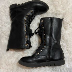 Girls Lace-Up Style Combat Boots Black Size 2